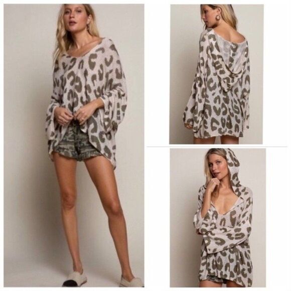 𝅺pol Leopard Print Lightweight Hooded Sweater - Picture 2 of 16